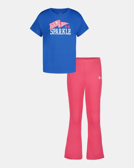 UA Glitter Logo & Side-Stripe Infant Girls Short Sleeve & Yoga Pants Set